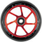 Ethic’s Incube V2 110mm Stunt Scooter Wheel in red features bold red and black styling with “INCUBE-II” and the specifications “110x24 - 88A” printed along the edge. This wheel includes a central bearing and eight slim red spokes, combining durability with striking design.