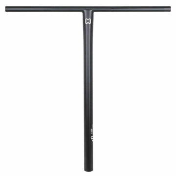 The CORE Nova Super Steel Oversized SCS Stunt Scooter Bars in black feature a T-shape Chromoly 4130 design with a small white logo at the top center. Minimalistic and sleek, these bars are ideal for stunt enthusiasts and displayed against a plain white background. Size: 720mm x 610mm.