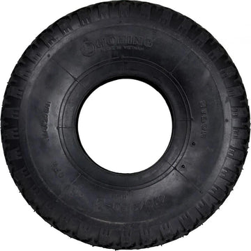 The Hohing Mini BMX Replacement Tire - Black features a deep tread pattern suitable for mini BMXs or small equipment. The brand name, "Hohing," and specifics are visible on the sidewall, set against a white background that emphasizes its round shape and detailed design.