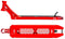 The CORE SL3 Forged Candy Red Stunt Scooter Deck (5.25" x 19.3"/20.5") features side and bottom views with a honeycomb cutout, black grip tape, rear black brake, and white "CORE SL3" branding for a premium look.