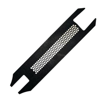 The Root Industries Invictus V2 Stunt Scooter Griptape - Honeycore, featuring a black metal grille cover with a rectangular shape and a row of perforated hexagonal holes, pairs perfectly with Root Industries Griptape for superior grip.