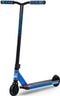 The Legacy Ventus Complete Stunt Scooter - Blu Ray Chrome by Legacy features a T-shaped handlebar, colorful grips, two small wheels, and a deck with "VENTUS" and geometric design—ideal for skatepark tricks.
