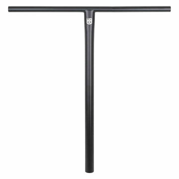 The CORE Nova Halfbarz V2 Titanium Oversized HIC Stunt Scooter Bars (680mm x 630mm) feature a black metal T-shaped design with a small white logo, offering lightweight strength and durability—ideal for high-performance riders.