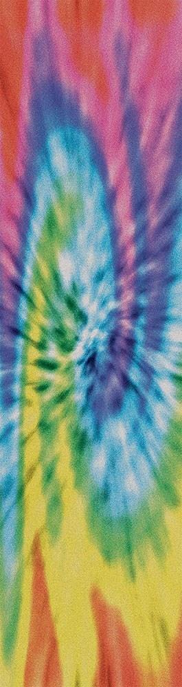 The Enuff 9" Skateboard Griptape - Tie-Dye by Enuff boasts a colorful tie-dye pattern with swirling blue, green, yellow, and pink hues. It provides excellent grip and durability while delivering a vibrant dynamic look.