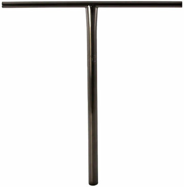 The Lucky Obsidian Titanium Oversized SCS Stunt Scooter T-Bar in black, measuring 610mm by 610mm, features a polished finish that captures the sleek and durable design characteristic of Lucky products, showcased against a simple white background.