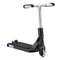 The Blunt Envy AOS V6 Finger Scooter - Black features a wide deck, two small wheels, and a straight handlebar with white grips. This miniature replica is black and silver and is angled slightly to the right.