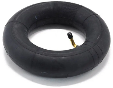 The Wildcat 10" Mini BMX Inner Tube - Black by Wildcat is a durable rubber tube with a brass valve stem, ideal for BMX bikes or small vehicles, shown on a white background.
