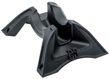 The CORE Claw Scooter Floor Stand - Black by CORE features angular, contoured grooves and a wide base to securely hold your scooter in place. Made of black plastic for durability.