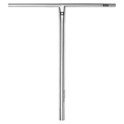 The CORE Nova V2 Titanium Oversized HIC Stunt Scooter Bar (Raw, 630mm x 610mm) is a T-shaped silver metal handlebar with a small center logo and "CORE" on the end, designed for riders seeking premium quality. Shown on a white background.