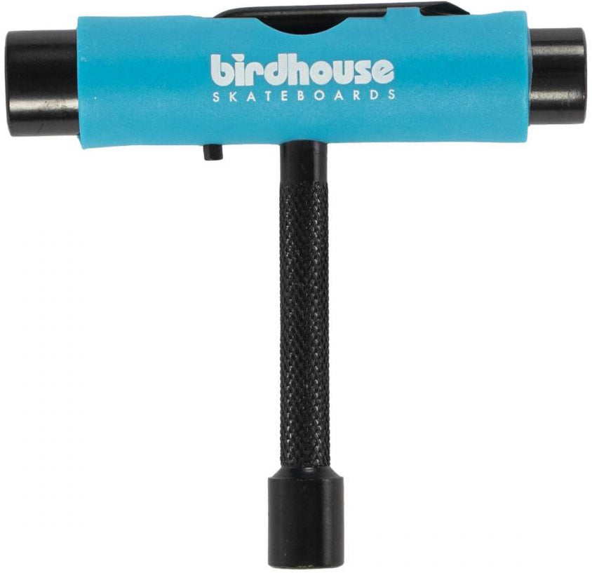 The Birdhouse Skateboard Multi T-Tool - Blue is a versatile T-shaped tool from Birdhouse featuring black handles, perfect for skateboard maintenance and adjusting hardware.
