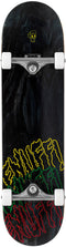 The Enuff Three Tier Reloaded Black Complete Skateboard (8.0" x 32.0") features white wheels, silver trucks, and a deck with yellow, green, and red graffiti-style text plus a small skull graphic near the top.