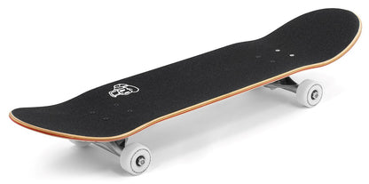 The Enuff Three Tier Reloaded Natural Complete Skateboard (8.0" x 32.0") features white wheels, silver trucks, a small white grip tape graphic, durable 7-ply maple construction, and smooth ABEC 7 bearings.