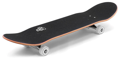 The Enuff Yokai Kitsune Complete Skateboard (8.25" x 32.1") features a black 7-ply maple deck with colored edges, upturned nose and tail, white wheels, silver trucks, and a subtle grip tape graphic for style and durability.
