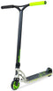 The Madd Gear MGP VX Origin IV 500 Complete Stunt Scooter - Pyriform features a black and silver design with neon green grips and wheels, a textured foot deck, and patterned accents—ideal for trick riders seeking pro performance.