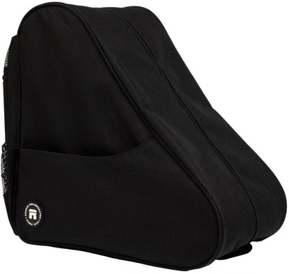 The Rookie Classic 78 Skate Bag - Black by Rookie features a sleek curved design, convenient side pocket, zippered closure, and a small circular logo near the base—an ideal stylish solution for carrying your skates.