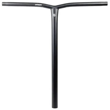 The Union Uniq Bend Steel Oversized HIC Stunt Scooter Bar in black (600mm x 580mm) features a wide T-shape, durable chromoly steel, “Union” branding at the top center, and is designed for oversized HIC setups.