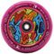 The Root Industries x KOTA Limited Edition AIR 110mm Stunt Scooter Wheel in purple features a vibrant, abstract core with geometric shapes, plus “ROOT INDUSTRIES” and “KOTA” Dakota Schuetz printed on the rim.