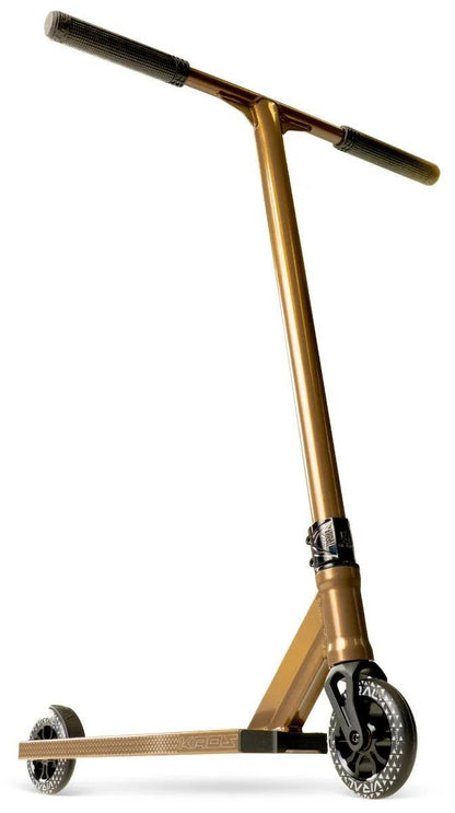 The Madd Gear Viral KAOS Complete Stunt Scooter in Ash features black handlebars and two black wheels, shown from a low angle on a white background. Brand: Madd Gear (MGP).