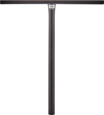 The Logic Streetz Steel Oversized HIC Stunt Scooter T-Bars in Black, measuring 660mm x 635mm, are expertly crafted from 4130 Chromoly Steel. These T-bars display a sleek and minimalistic design with the brand logo prominently placed near the center. The iconic "T" shape formed by the horizontal and vertical tubes makes them ideal for street scooters and HIC setups.