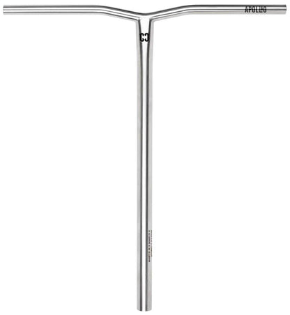 A raw titanium scooter handlebar with a T-shaped design, inspired by CORE bars, featuring “CORE” branding near the end of the right handle. Model: Apollo HIC Oversized Stunt Scooter Bars (630mm x 610mm).