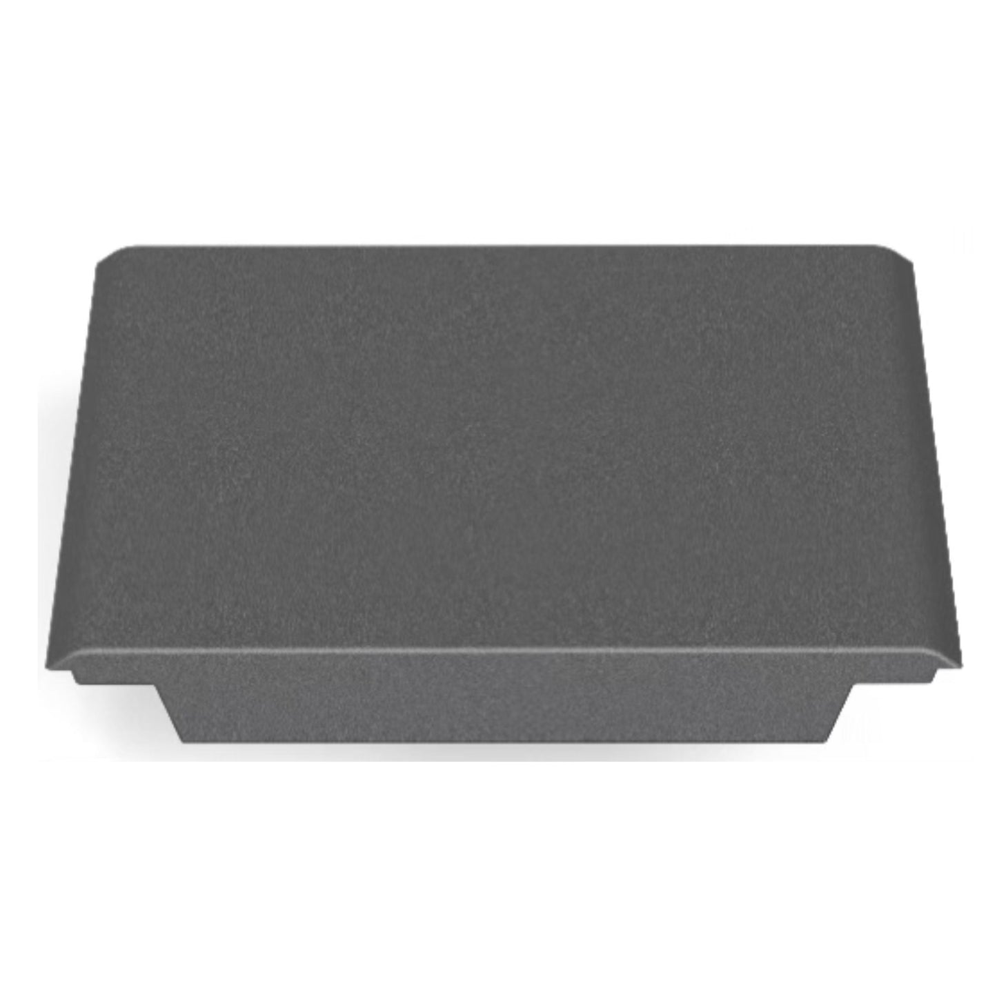 A rectangular, dark gray metal object with a flat top and curved edges, resembling the CORE Mini Funbox Ramp Set by CORE, is viewed from above against a white background.