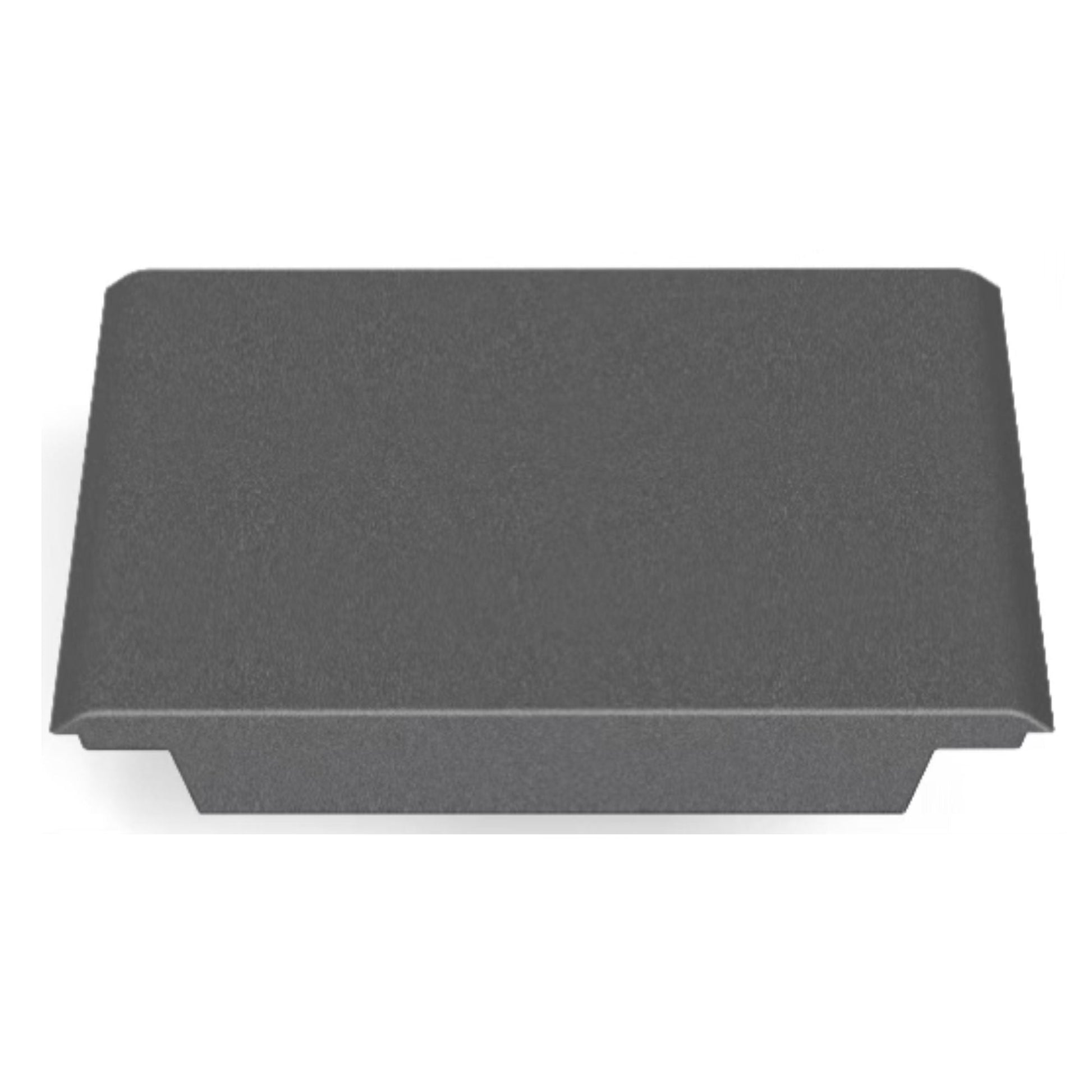A rectangular, dark gray metal object with a flat top and curved edges, resembling the CORE Mini Funbox Ramp Set by CORE, is viewed from above against a white background.
