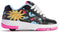 The Heelys Kolect Prints Girls Shoes in black, blue, and neon pink feature fun suns, stars, hearts, and clouds that glow in the dark. With white laces and a wheel in the heel, these Heelys offer rolling fun and eye-catching style.