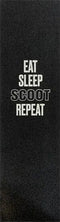 The Union Stunt Scooter Griptape - Eat & Sleep & Scoot features a black rectangular design with bold white text and an outlined "SCOOT"—ideal for your stunt scooter. From Union.