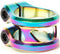 The Ethic DTC Sylphe V1 2 Bolt Standard Stunt Scooter Clamp in Oil Slick Neochrome is a lightweight, double clamp featuring two black hex bolts, ideal for securely fastening scooter handlebars or stunt scooter components.