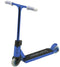 The Finger Whips Finger Toy Scooter - Blue Chrome features a blue deck, white handle grips, two wheels with white rims (the front larger than the rear), and a black textured foot deck—ideal for awesome Finger Whips tricks.