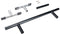 Disassembled Madd Gear MGP Grind Rail Extension Kit - 91cm set with two black and silver steel handles, two short metal brackets with rubber ends, one cylindrical part, and two small keys—all displayed on a white background.