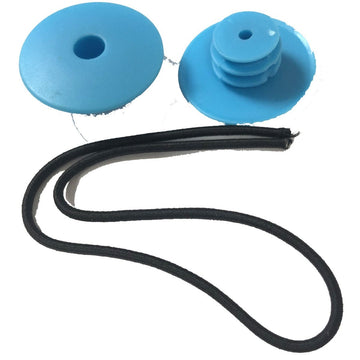 Using two JD Bug Original Street Scooter Bar Ends in sky blue as eyes and a black elastic cord as a mouth, you can create a smiling face on a plain white background.