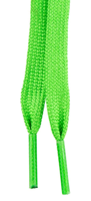 Zoomed-in view of two vibrant green Moxi Beach Bunny 274cm Skate Laces from the Moxi brand, featuring aglets, showcased on a white background.