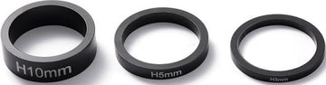 Three black Blunt Envy Scooter Headset Spacers are arranged side by side on a white surface. The spacer on the left is labeled "H10mm," the middle one "H5mm," and the right one "H3mm.