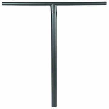 The Madd Gear MGP MFX BAMF Titanium Oversized HIC Stunt Scooter Bar in Matt Black features a sleek T-shaped design with a long vertical stem and horizontal grip bar. Crafted for strength and style, this 660mm x 685mm handlebar is perfect for those who seek durability and elegance in their ride.