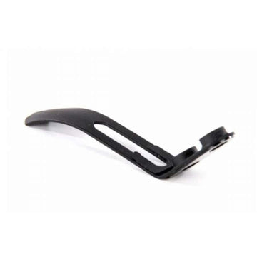 A close-up of the Ethic DTC Bolt On Stunt Scooter Brake in black showcases a curved plastic bracket with a cut-out design, specifically crafted by Ethic for supporting stunt scooters. The bracket's smooth finish, reminiscent of steel, gives it a lightweight appearance against the white background.