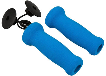 These JD Bug Original Street Foam Scooter Grips in Sky Blue feature foam grip handles with a black cord and plastic end caps, making them compatible with any scooter, including the JD Bug models.