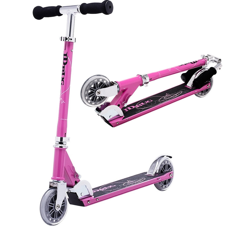 JD Bug Classic Street 120 Kids Foldable Scooter - Pastel Pink - Dual
