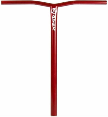 Discover the resilience of the Apex Bol Steel Oversized HIC Stunt Scooter Bars, made from robust scratch-resistant 4130 Chromoly Steel. Featuring a stylish T-shape design in red with a bold white "Apex" logo near the top, this handlebar ensures both style and strength.