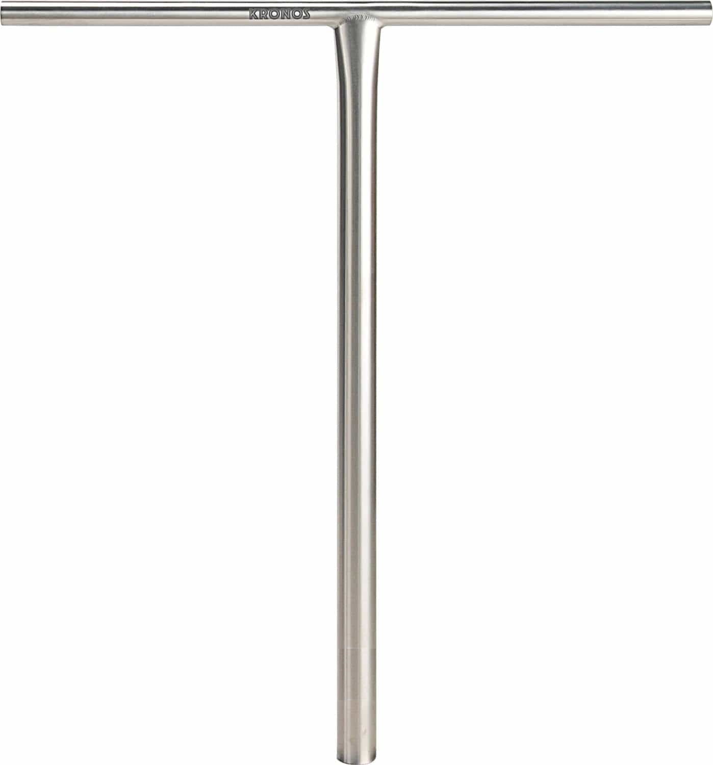 The Longway Kronos Titanium Oversized HIC Stunt Scooter T-Bars in Raw (650mm x 610mm) are lightweight, T-shaped titanium handlebars with a sleek finish, shown against a plain white background.