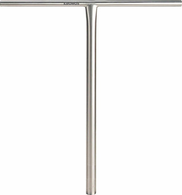 The Longway Kronos Titanium Oversized HIC Stunt Scooter T-Bars in Raw (650mm x 610mm) are lightweight, T-shaped titanium handlebars with a sleek finish, shown against a plain white background.