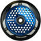 The Union Honeycomb Pro 110mm Stunt Scooter Wheel - Chrome Blue features a blue and black honeycomb-patterned metal core with "UNION" printed on it and the "HONEYCOMB" label at the bottom.