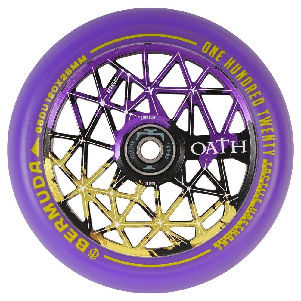 An image of Oath Bermuda 120mm Scooter Wheel - Black / Purple / Yellow