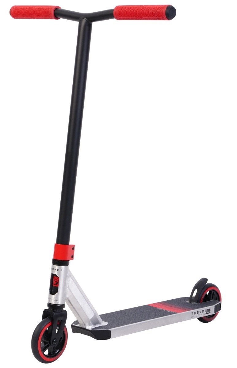 An image of Invert Supreme 2-8-13 Stunt Scooter - Raw Chrome / Black / Red