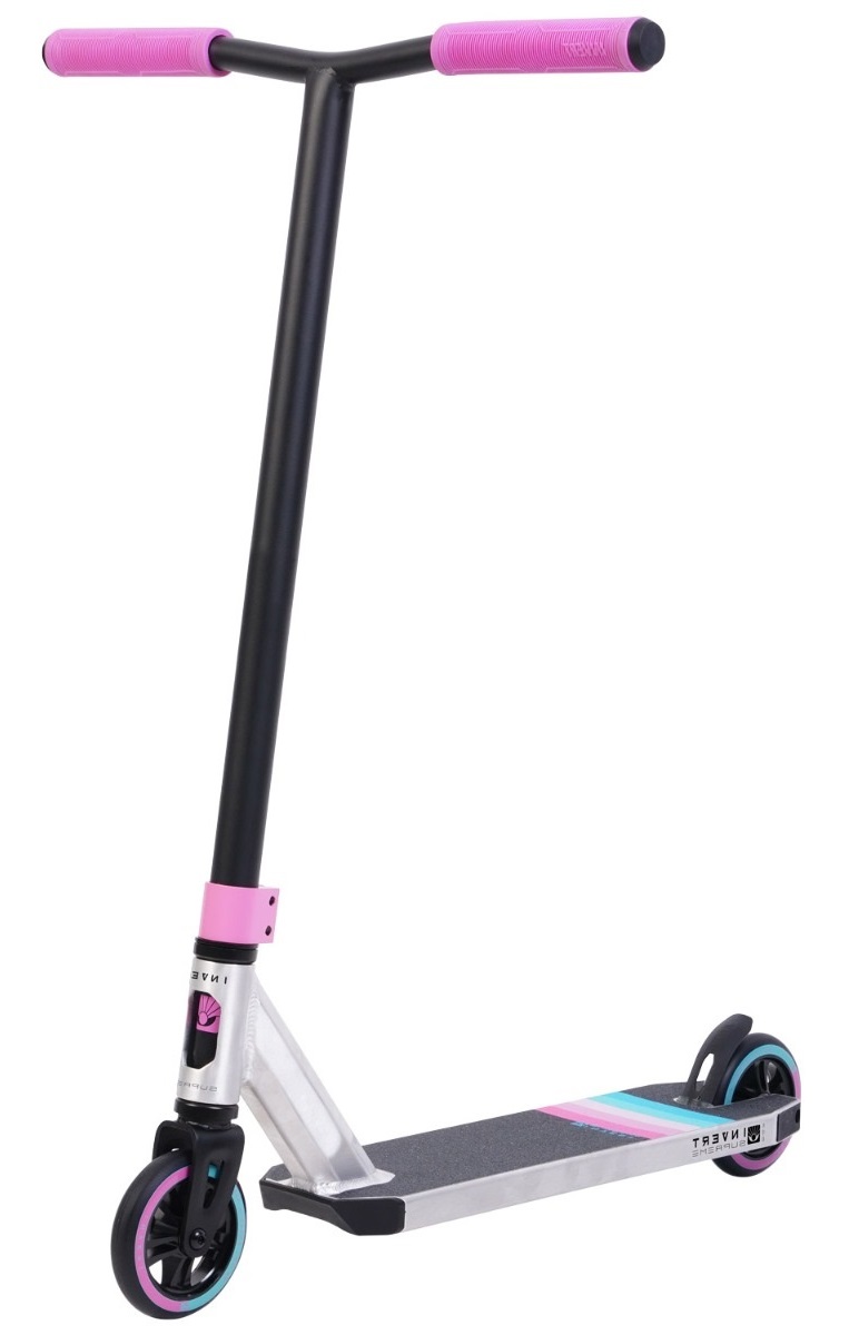 An image of Invert Supreme 2-8-13 Stunt Scooter - Raw Chrome / Black / Pink