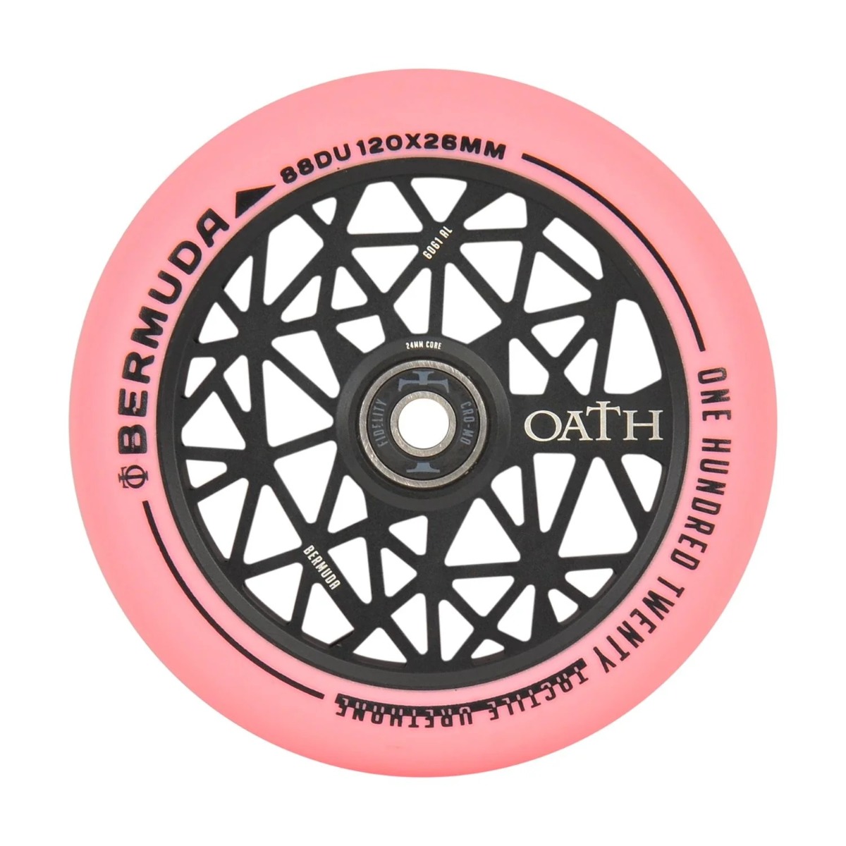 An image of Oath Bermuda 120mm Scooter Wheel - Anodised Black / Pink