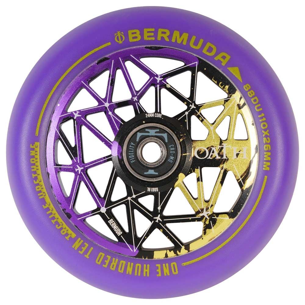 An image of Oath Bermuda 110mm Scooter Wheel - Black / Purple / Yellow