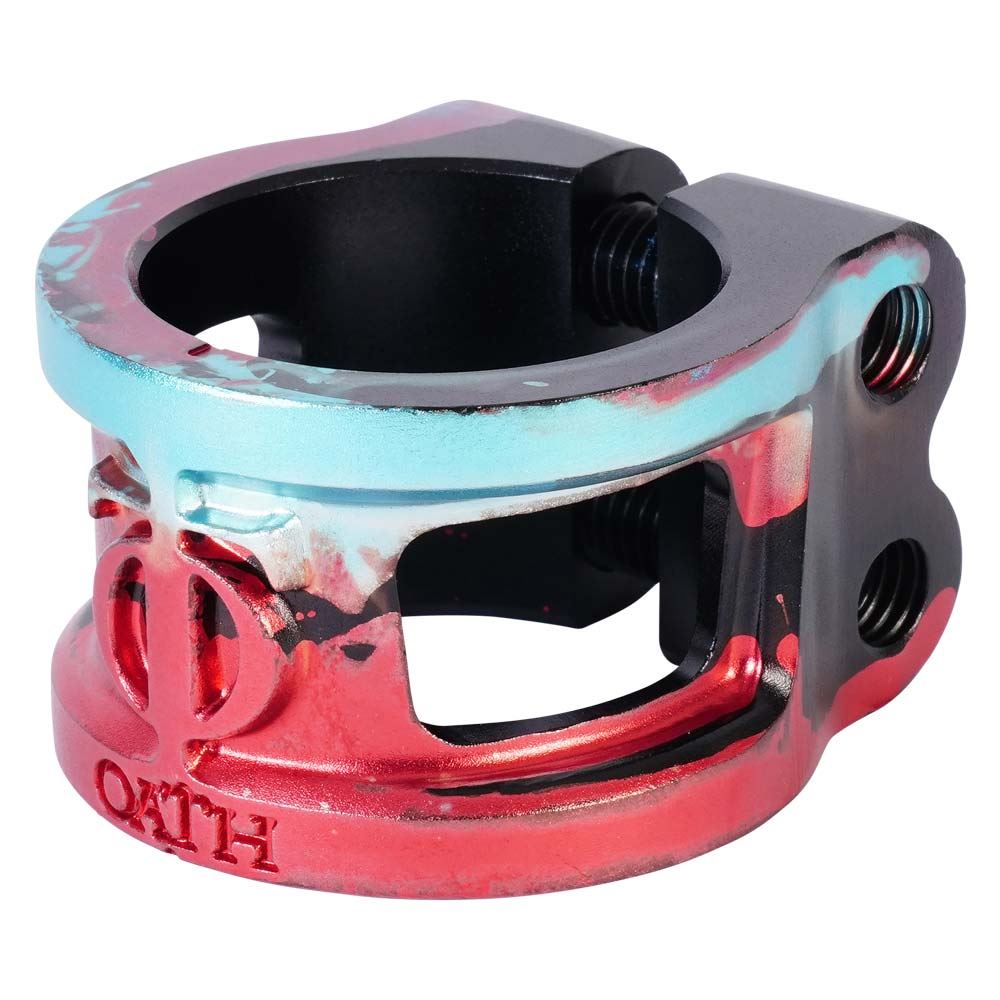 An image of Oath Cage V2 Double Scooter Clamp – Black / Teal / Red