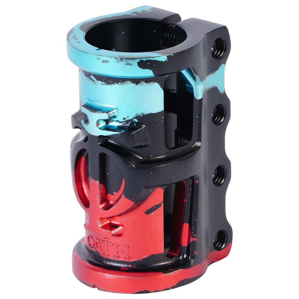 An image of Oath Cage V2 SCS Scooter Clamp – Black / Teal / Red