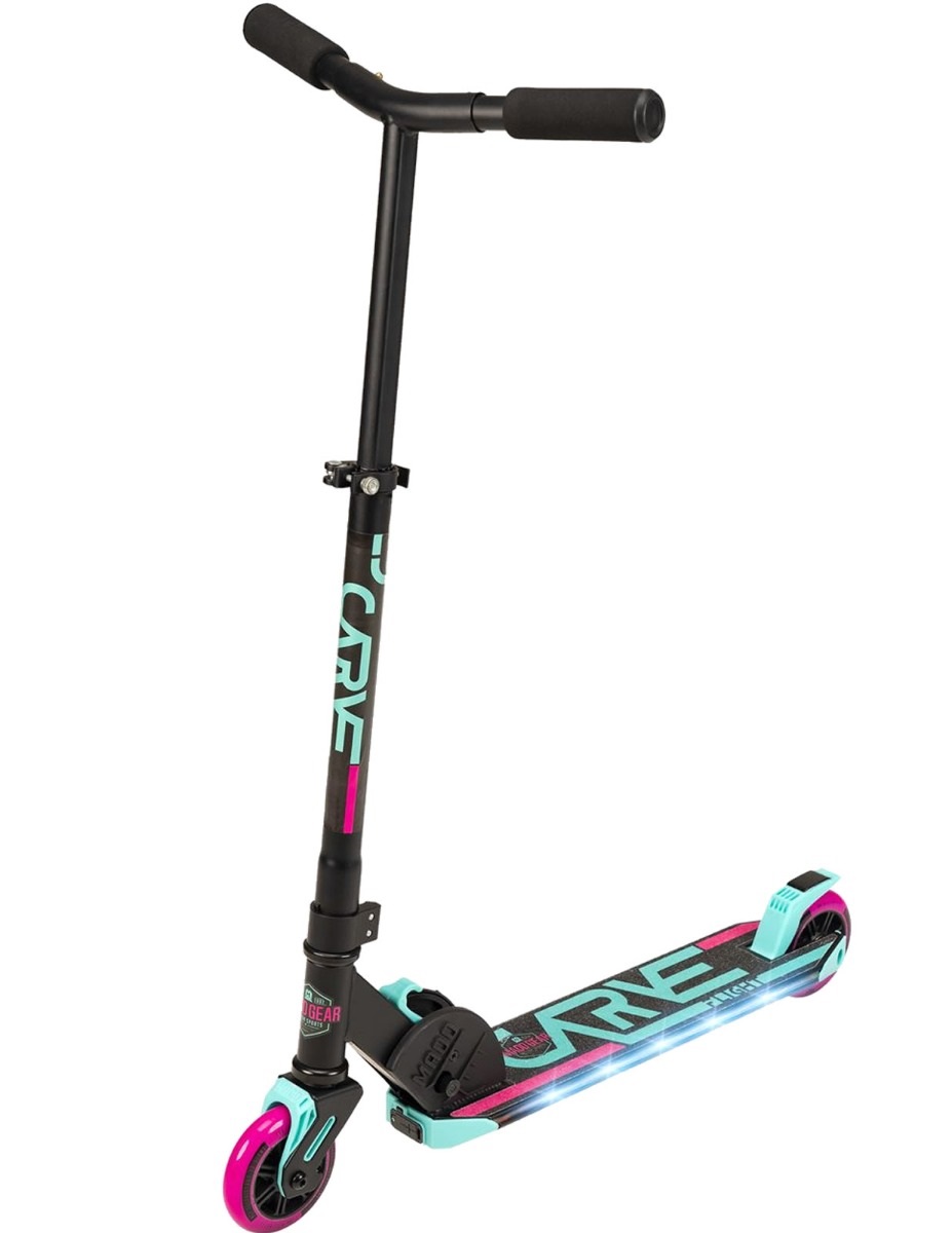 An image of Madd Gear Carve Flight Light up Foldable Scooter - Teal / Pink